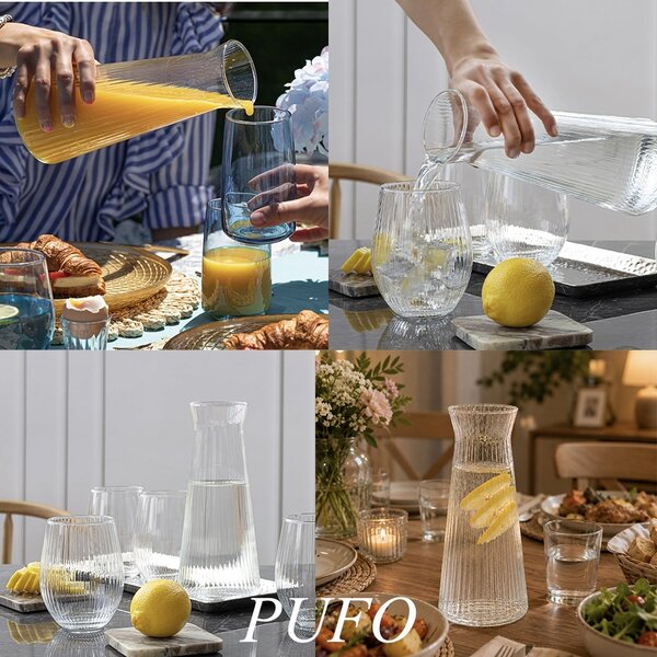Carafa eleganta Pufo Line din sticla pentru apa, limonada sau suc, 1L