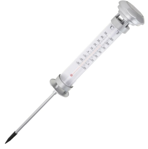 Termometru solar pentru gradina cu iluminare LED, indicator temperatura °C/°F, rezistent la exterior, inox