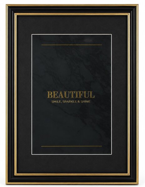 Rama foto decorativa Pufo pentru diploma, certificat, acte sau fotografie A4, design elegant negru cu auriu, 32 x 24 cm