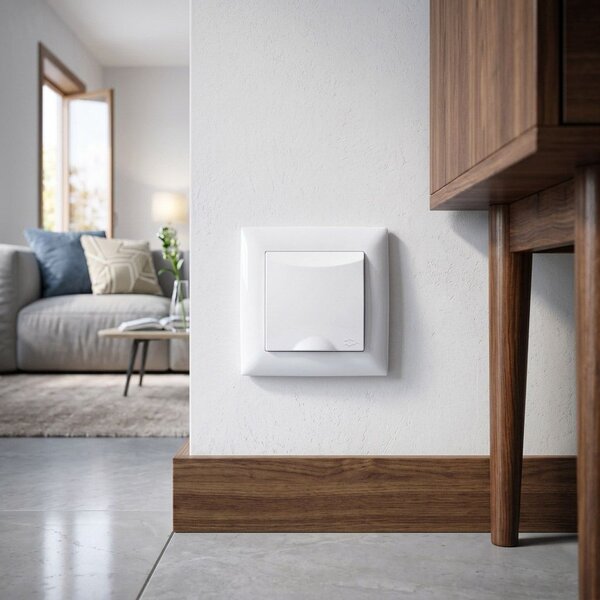 Priză simplă cu împământare și clapetă cu ramă OSTE JNH005-G White