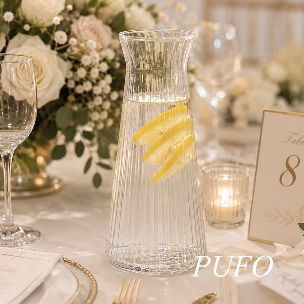 Carafa eleganta Pufo Line din sticla pentru apa, limonada sau suc, 1L
