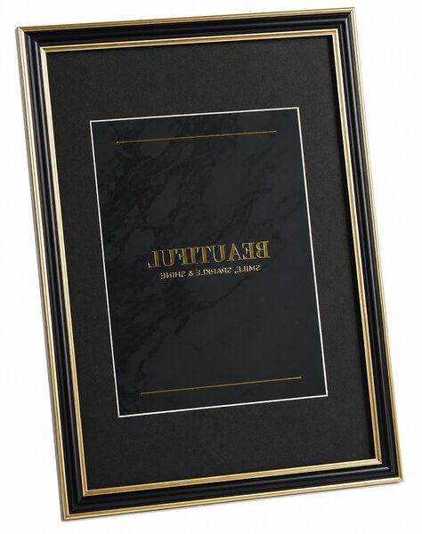 Rama foto decorativa Pufo pentru diploma, certificat, acte sau fotografie A4, design elegant negru cu auriu, 32 x 24 cm