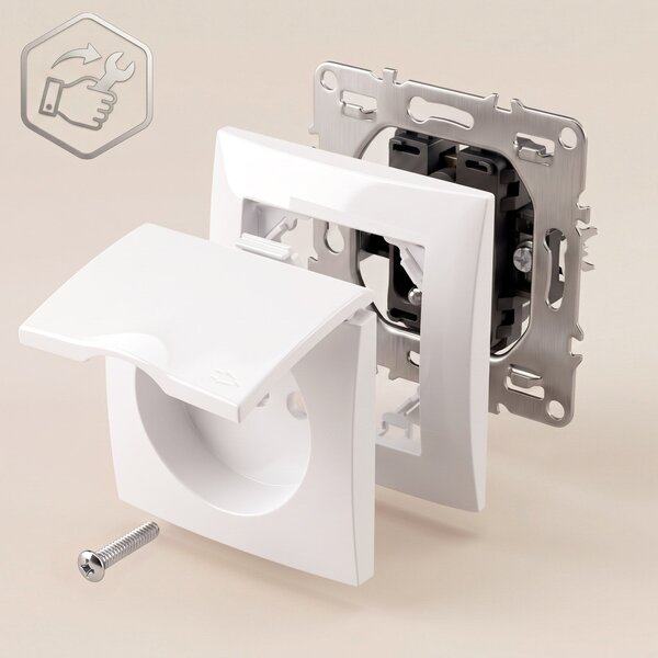 Priză simplă cu împământare și clapetă cu ramă OSTE JNH005-G White