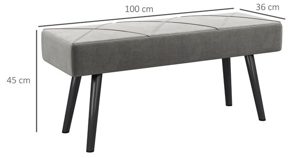 HOMCOM Danca Depozitare, Velvet Tapițat, cu Picioare de Oțel, pentru Dormitor, Living, Sufragerie, Hol, 100x36x45 cm, Gri | Aosom Romania