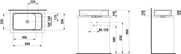 Laufen Meda lavoar 60x35 cm dreptunghiular de blat alb mat H8121137571051