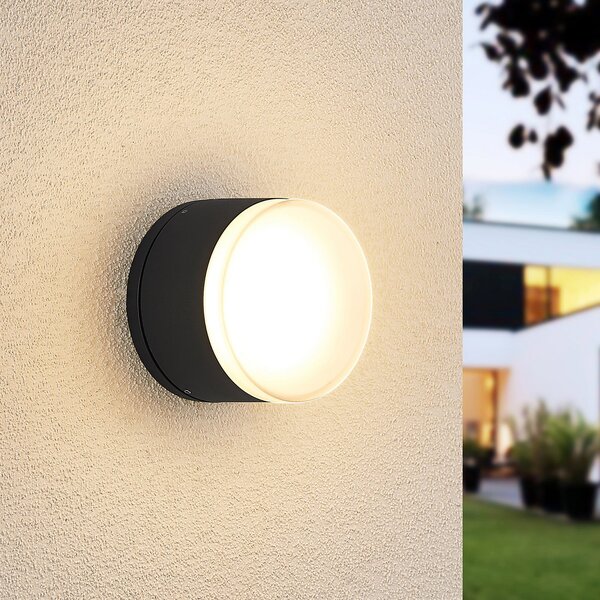 Lindby Plafonieră LED pentru exterior Mathea, cilindrică, Negru, Metal, Modern