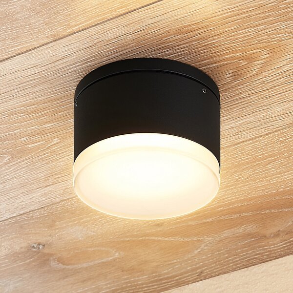 Lindby Plafonieră LED pentru exterior Mathea, cilindrică, Negru, Metal, Modern