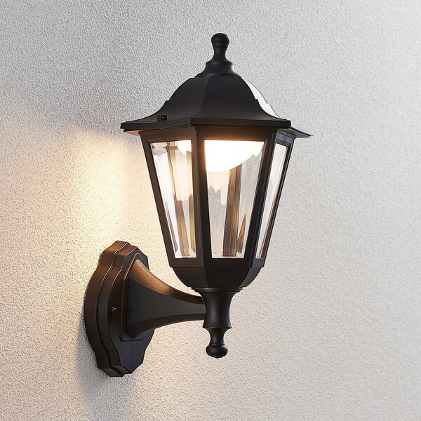 Lindby LED lampă de perete pentru exterior Iavo, negru, lanternă, 38 cm, Negru, Plastic, Antichitate, Soclu de perete jos