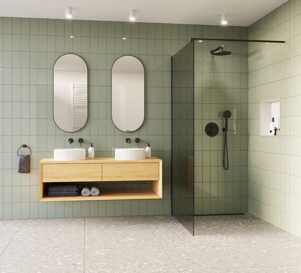 Invena perete cabină de duș walk-in 90 cm negru semi lucios/sticlă de grafit AK-32-193