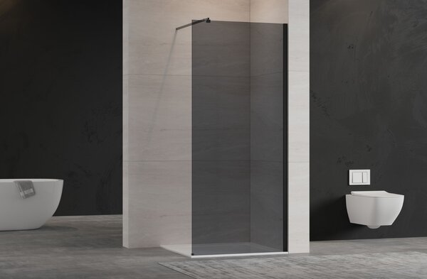 Invena perete cabină de duș walk-in 90 cm negru semi lucios/sticlă de grafit AK-32-193