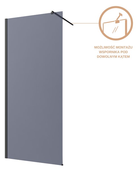 Invena perete cabină de duș walk-in 90 cm negru semi lucios/sticlă de grafit AK-32-193
