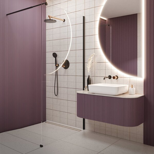 Invena perete cabină de duș walk-in 80 cm negru semi lucios/sticla transparentă AK-32-181
