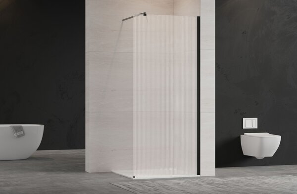 Invena perete cabină de duș walk-in 80 cm negru semi lucios/sticlă cu model AK-32-185