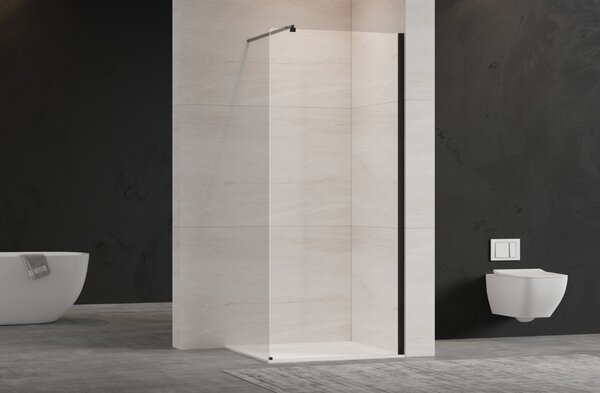 Invena perete cabină de duș walk-in 80 cm negru semi lucios/sticla transparentă AK-32-181