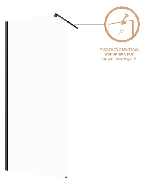 Invena perete cabină de duș walk-in 80 cm negru semi lucios/sticla transparentă AK-32-181