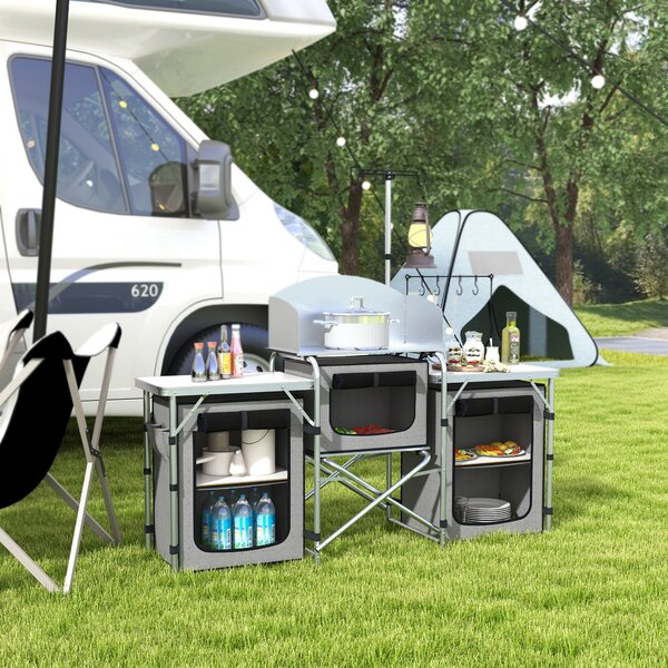 Outsunny Bucatarie de Camping Pliabila, Masa de Camping Portabila