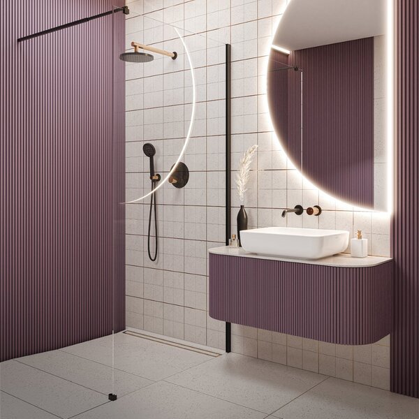 Invena perete cabină de duș walk-in 80 cm negru semi lucios/sticla transparentă AK-32-181