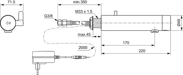 Ideal Standard Sensorflow baterie lavoar perete electrică crom A7564AA