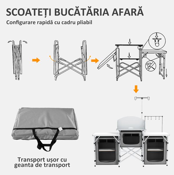 Outsunny Bucatarie de Camping Pliabila, Masa de Camping Portabila