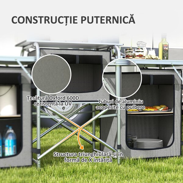 Outsunny Bucatarie de Camping Pliabila, Masa de Camping Portabila