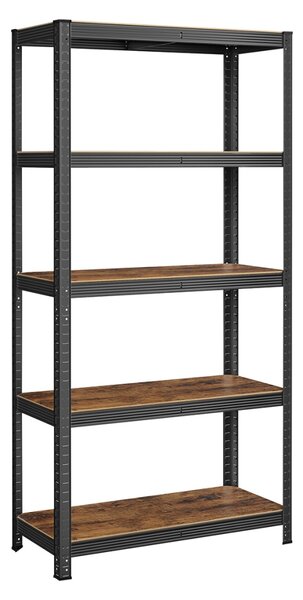 Raft de depozitare Heavy Duty cu 5 polițe reglabile, capacitate 875 kg, Maro Rustic/Negru, 90 × 40 × 180 cm