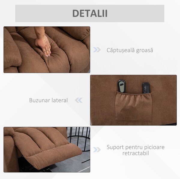 HOMCOM Scaun cu Ridicare și Înclinare, Scaun Tapițat din Material Rezistent pentru Sufragerie cu Telecomandă, 91x93x103 cm, Maro | Aosom Romania