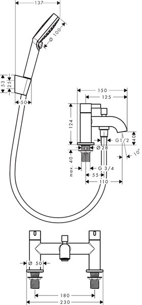Hansgrohe Zesis S baterie cadă-duș cadă crom 74424000