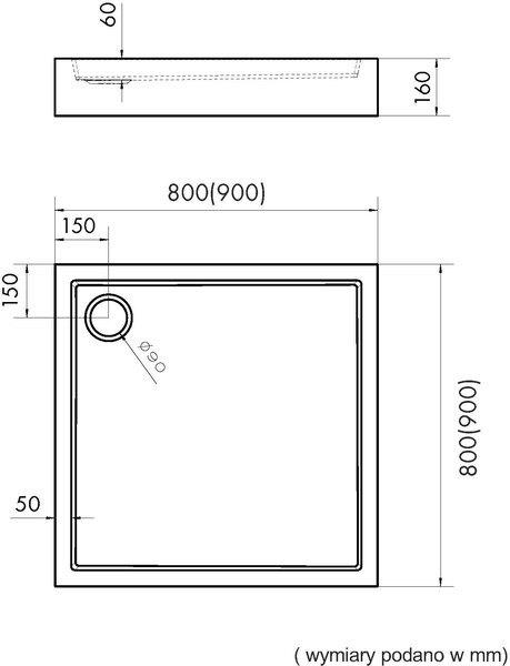 Schedpol Medium Black Mat cădiță de duș pătrată 90x90 cm negru 3.4731/C/MG