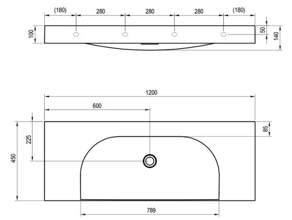 Ravak Lite lavoar 120x45 cm dreptunghiular mobilier alb luciu XJX01312000