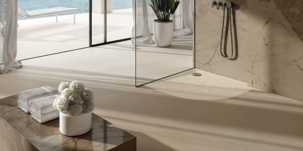 Schedline Libra Cashmere Stone cădiță de duș semirotundă 80x80 cm bej 3SP.L1O-8080/PK/ST