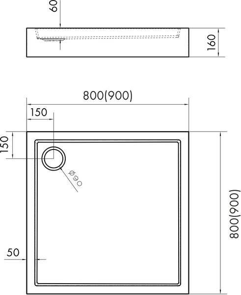Schedline Favory Plus Black Stone cădiță de duș pătrată cu sifon 90x90 cm negru 3ST.F1K-9090/C/ST