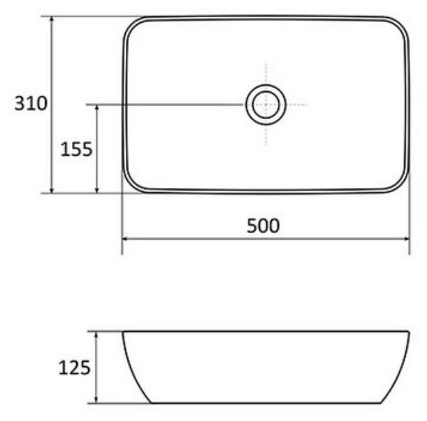 Ravak Uni Slim lavoar 50x31 cm dreptunghiular de blat negru mat XJX0D150000