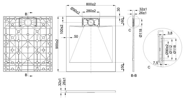 Invena Alvero cădiță de duș dreptunghiulară 90x80 cm alb AK-7B-809