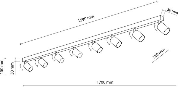 TK Lighting Top lampă de tavan x10 W negru 6179