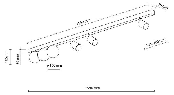 TK Lighting Vox lampă de tavan 6x10 W negru 10003