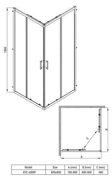 Deante Funkia Evo cabină de duș 90x80 cm dreptunghiular crom luciu/sticlă transparentă KYC_0089P