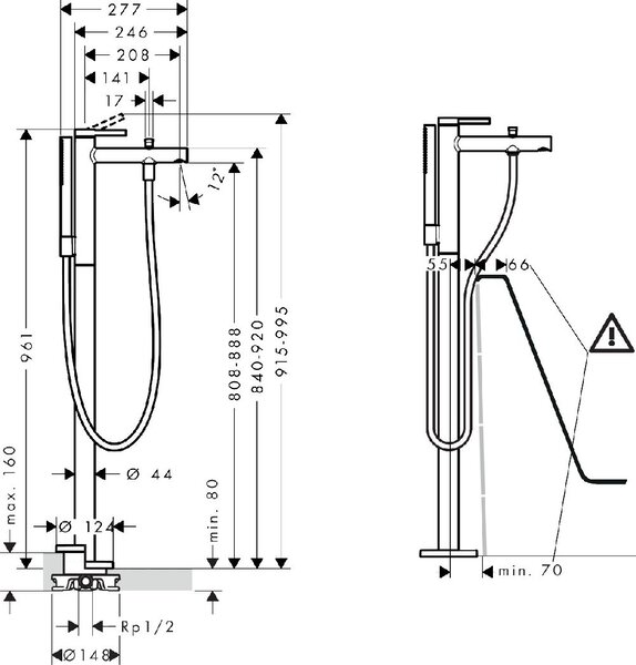 Hansgrohe Zesis S baterie cadă-duș stativ negru 74445670