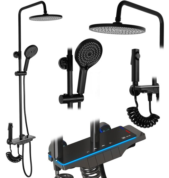 Rea Savio set de duș perete cu duș de ploaie negru REA-P8410