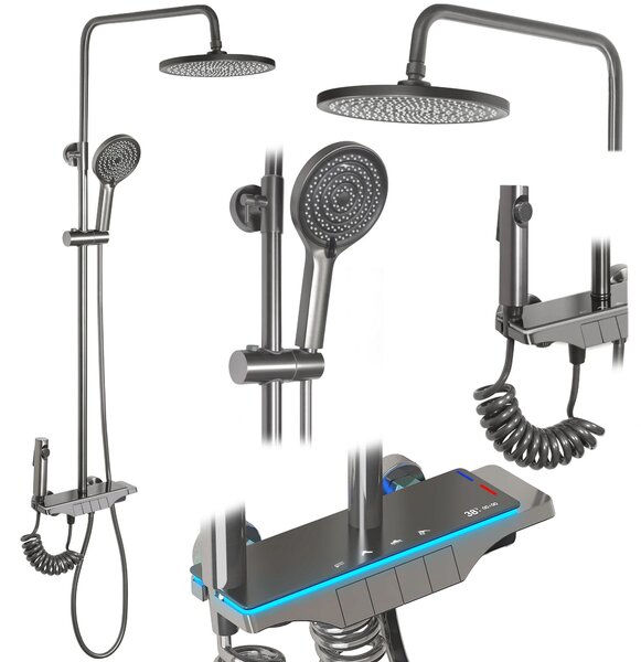 Rea Savio set de duș perete cu duș de ploaie grafit REA-P8412