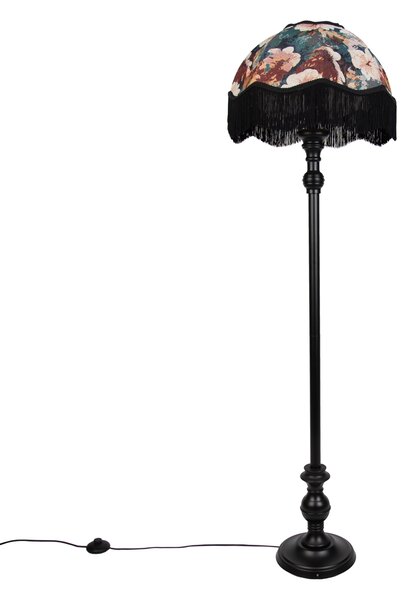 Lampă de podea neagră cu abajur floral și interior alb 45cm - Classico