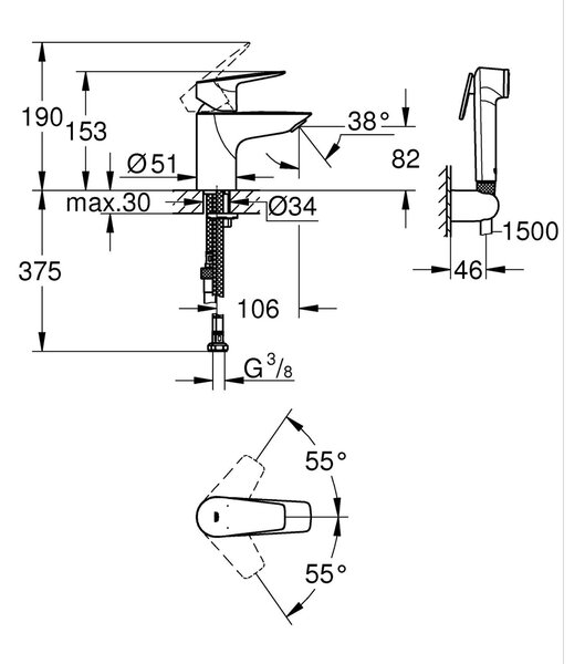 Grohe Start Edge baterie lavoar stativ negru 237732431