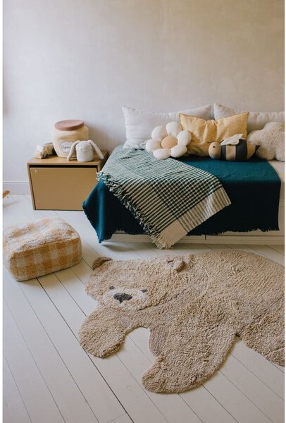 Covor pentru copii bej lavabil/țesut manual din bumbac 120x122 cm Bear – Lorena Canals