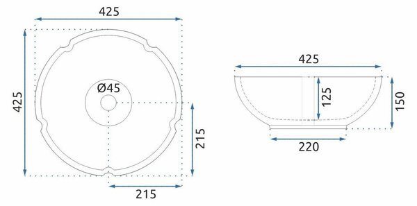 Rea Felicia lavoar 42.5x42.5 cm rotund de blat alb luciu REA-U7504