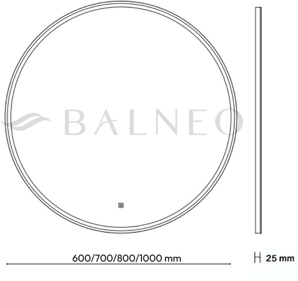 Balneo Venus oglindă 60x60 cm rotund cu iluminare cu covoraș de încălzire negru L0101010403-1