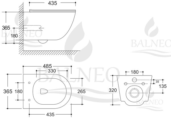 Balneo Luna vas wc cu capac soft-close agăţat fără margine cu spălare turbionară alb lucios G0101010101-3
