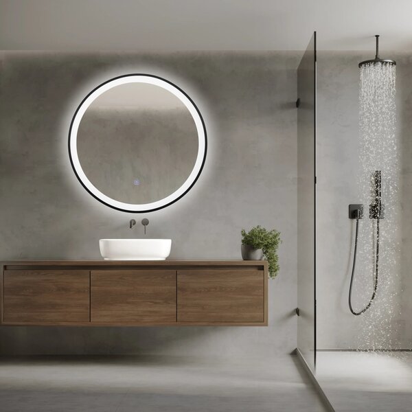 Balneo Venus oglindă 60x60 cm rotund cu iluminare cu covoraș de încălzire negru L0101010403-1