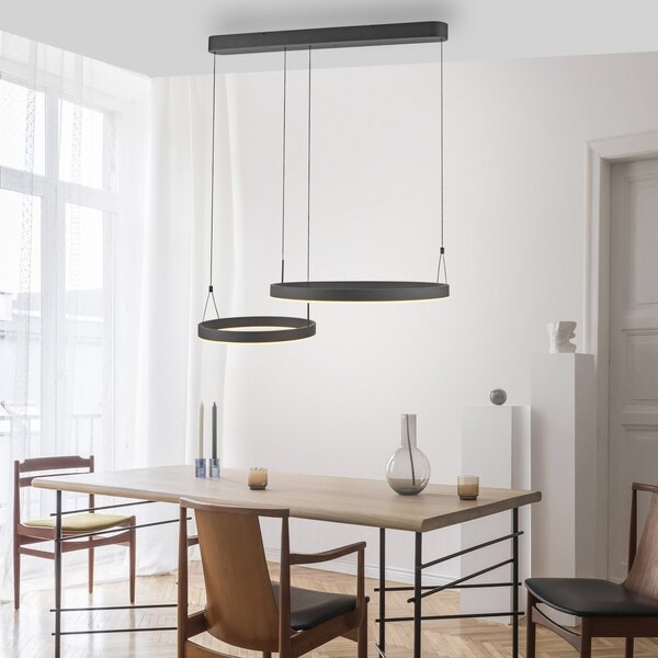 Paul Neuhaus Lampă suspendată LED Esko, negru, lungime 90 cm, reglabil, Negru, Camera de zi / sufragerie, Metal, Modern