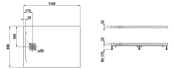 Laufen Pro cădiță de duș dreptunghiulară 110x80 cm alb H2129540000001
