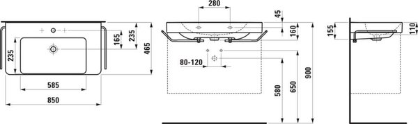Laufen Pro X lavoar 85x46.5 cm dreptunghiular clasică-mobilier alb luciu H8108670001041