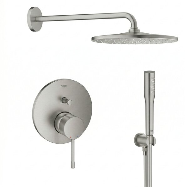 Set cap de duș cu braț Grohe Rainshower 26558DC0, baterie cadă-duș Grohe Essence 24058DC1, 26658DC0, 27400DC0, 28362DC1